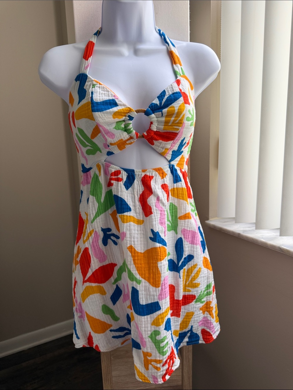 Colorful Cutout Halter Mini Dress
